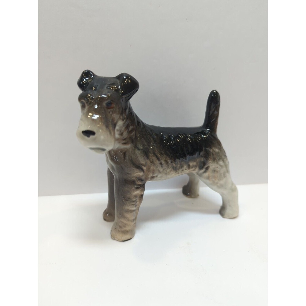 Vintage‎ 5"X5" Porcelain Standing Fox Terrier Dog Figurine Animal Gray And Black
